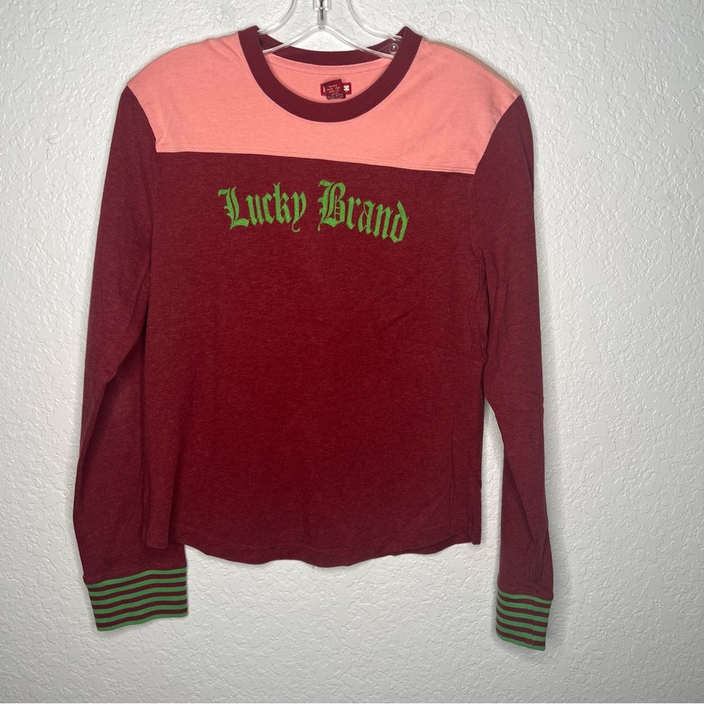 Lucky Brand Vintage Long Sleeve T-shirt Womens Size XL Juniors Y2K Color Block